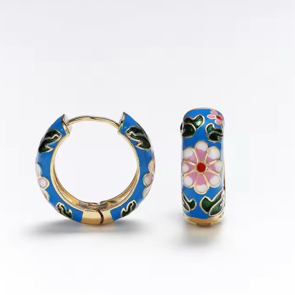Floral Enamel Hoop Earrings